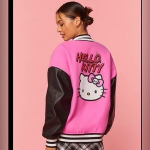 NEW Forever 21 Hello Kitty Pink and Black Varsity Jacket
